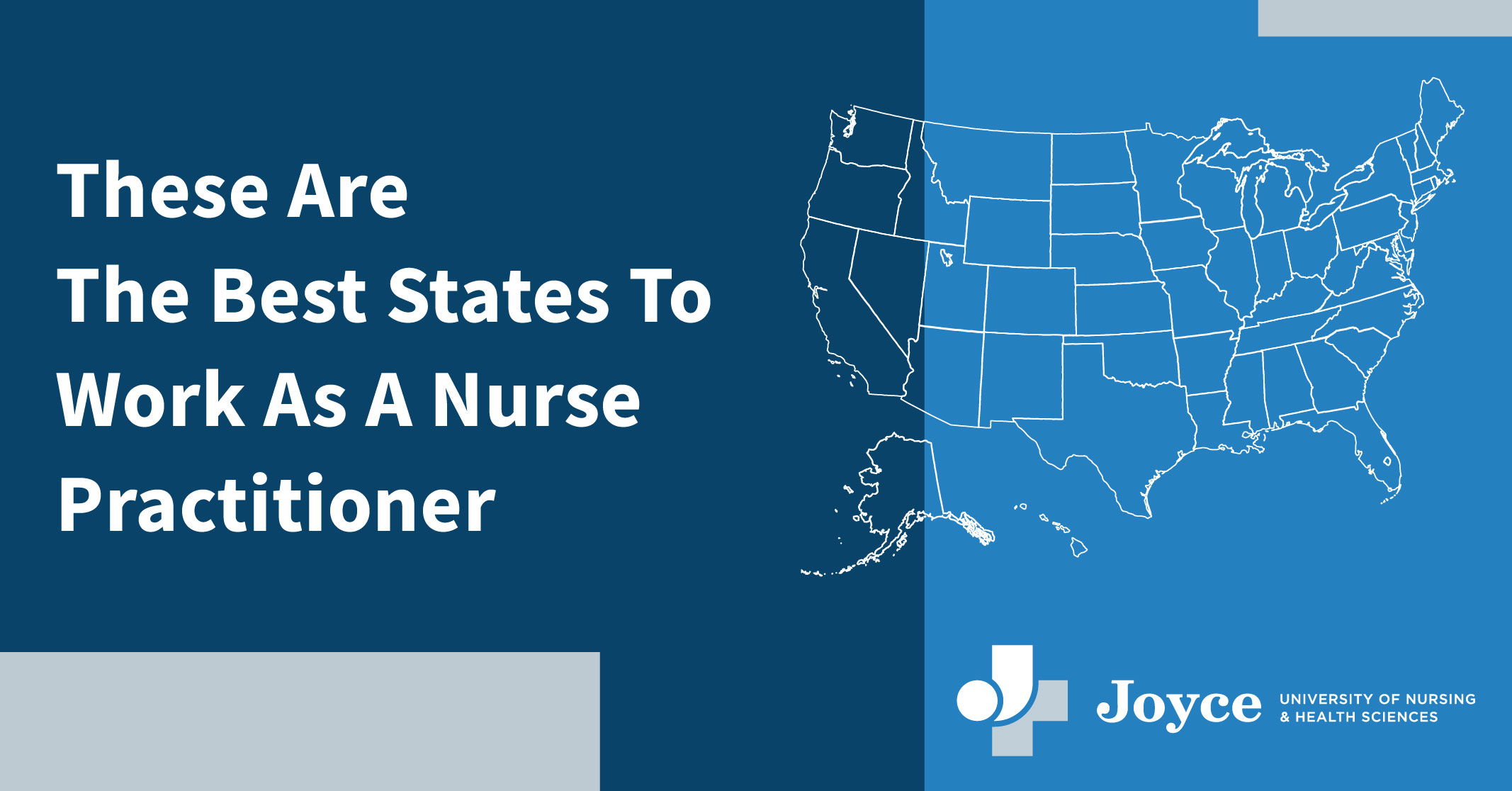 blue graphic design with text overlay best states to work as a nurse practitioner