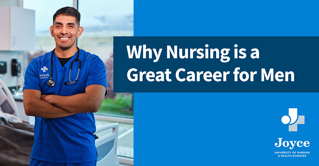 male nursing student in joyce university scrubs