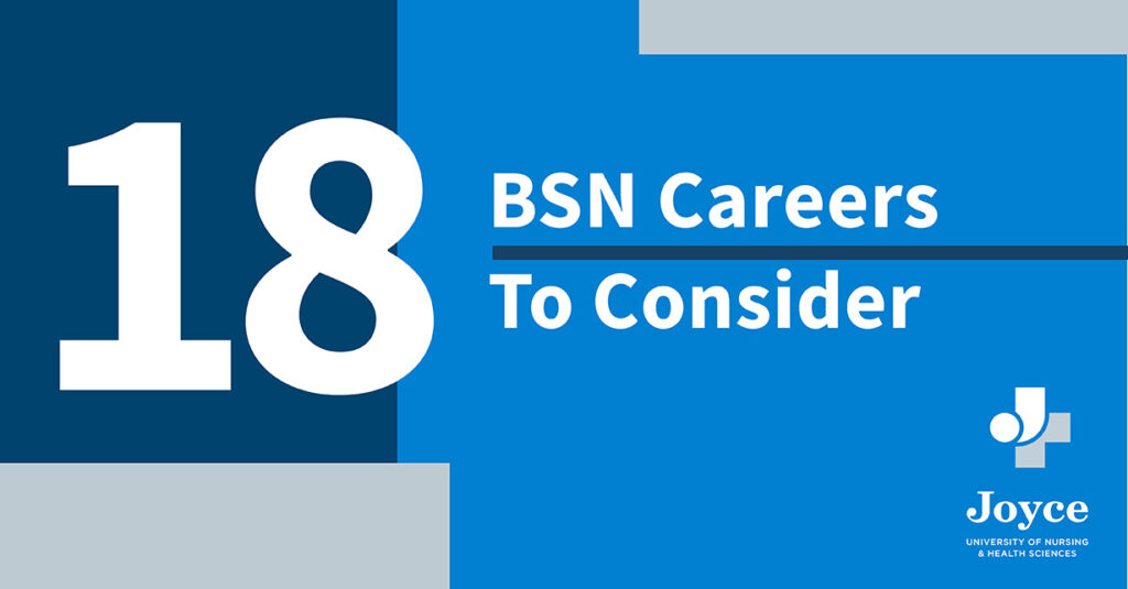 blue and grey overlapping blogs with text overlay - 18 bsn careers to consider
