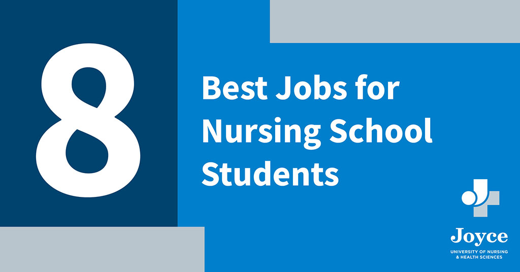 blue and white graphic design with text overlay 8 best jobs for nursing school students