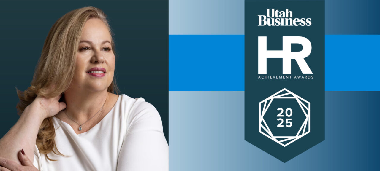 Ann Johnson Headshot with Utah Business HR Achievement Award Banner