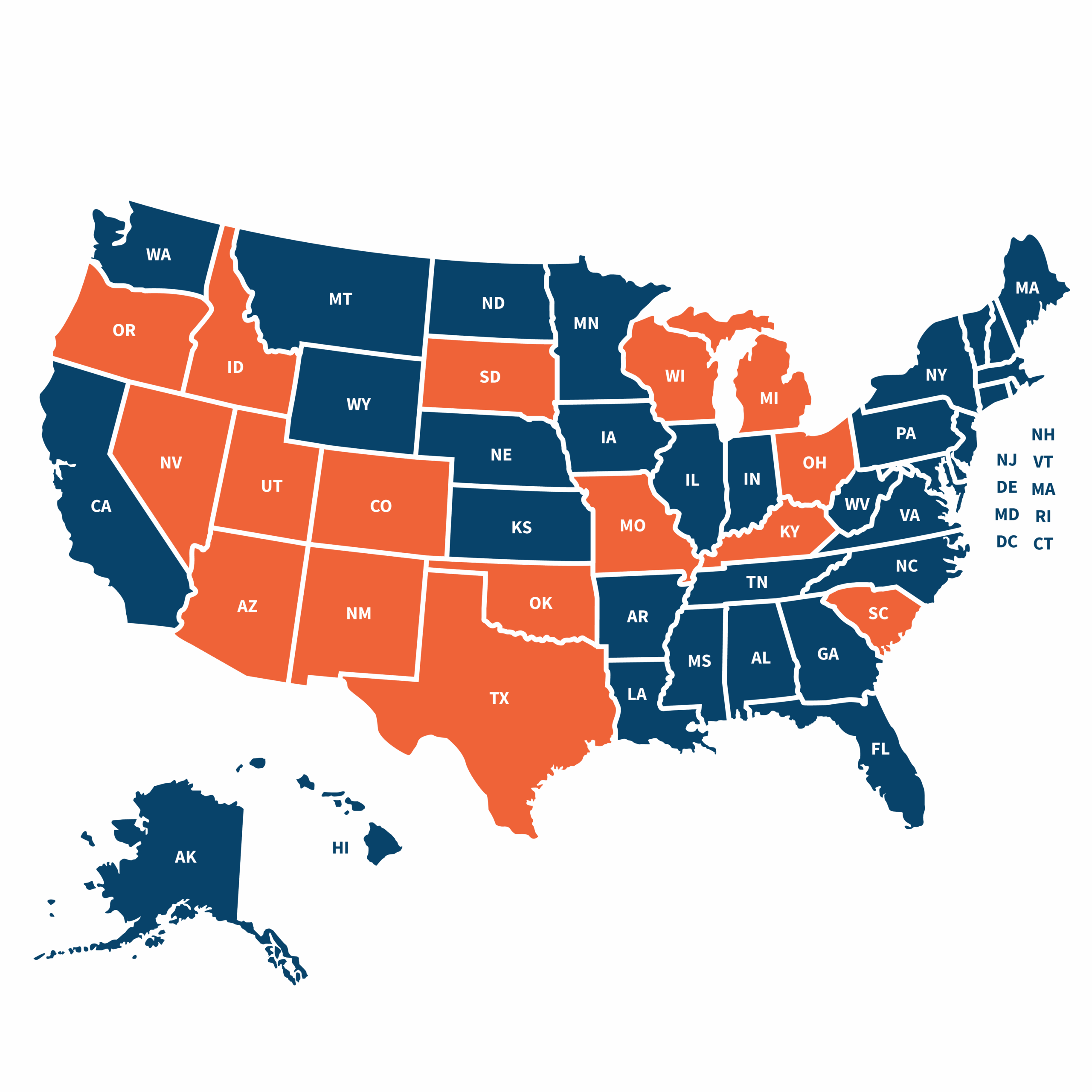 United States map of Joyce University Remote learning and campus locations