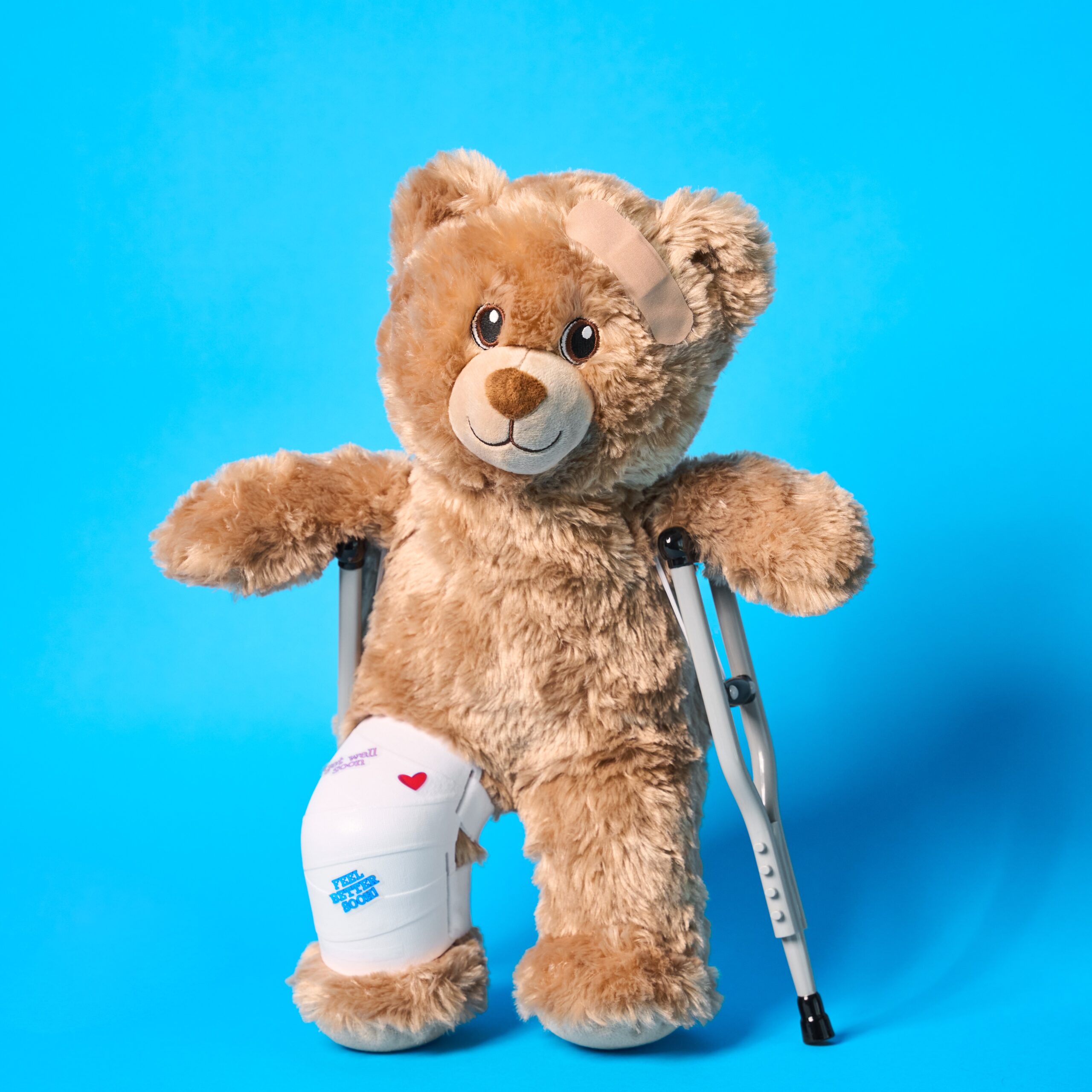 teddy bear on crutches with bandages